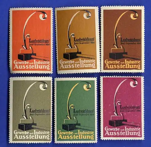  Ludwigsburg  6 alte Reklamemarken Vignetten Industrie Gewerbe Ausstellung 1914