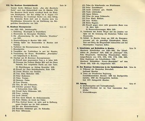 Mittelalter Sauerland Menden Freigericht Hexenprozesse Fehde Buch 1929