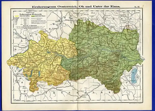 Alte Landkarte Österreich Kronland Erzherzogtum Ober und Unter Enns 1890