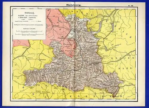 Alte Landkarte Österreich Kronland Salzburg Pongau Pinzgau 1890