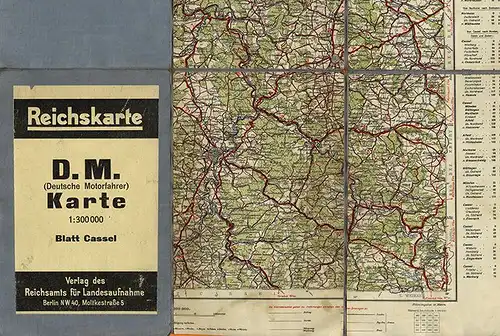 Alte Reichskarte für Motorrad Fahrer Hessen Kassel mit Kilometer Tafel 1924