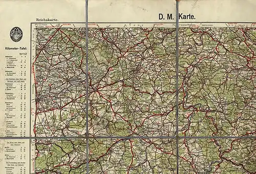 Alte Reichskarte für Motorrad Fahrer Hessen Kassel mit Kilometer Tafel 1924