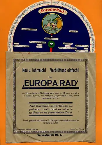 Schule Geografie Unterricht Lehrmittel Das Europa Rad Drehscheibe Umschlag 1930