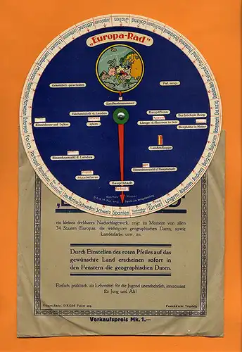 Schule Geografie Unterricht Lehrmittel Das Europa Rad Drehscheibe Umschlag 1930