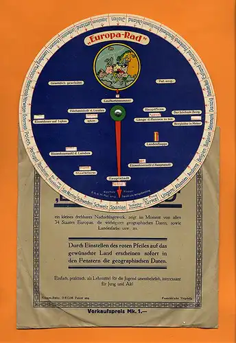  Schule Geografie Unterricht Lehrmittel Das Europa Rad Drehscheibe Umschlag 1930