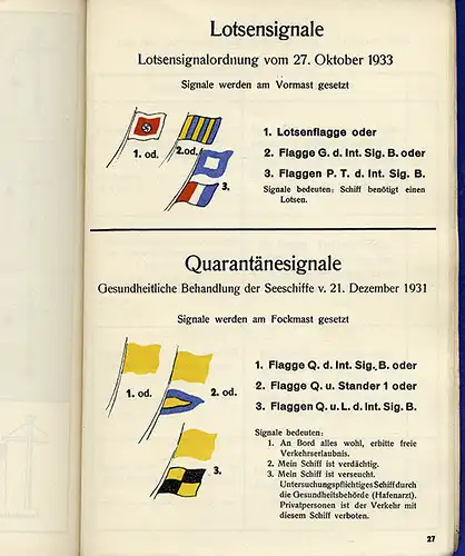 Marine Flaggen Signale Lotsen Seestraßen Ordnung Schiffe Wasserfahrzeuge 1942