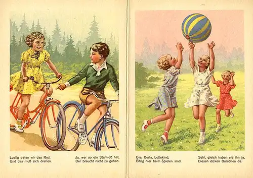 Kinder Bilderbuch Sport Spiel Fussball Schwimmen Tennis Fahrrad 1930