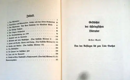 Thüringen Literatur Geschichte bis 1900 Mittelalter Luther Goethe 2 Bände 1938