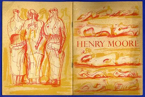 Kunst Moderne Plastik Skulptur Zeichnung Henry Moore Ausstellung Katalog 1950 