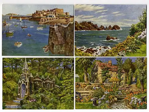 Großbritannien England Kanal Insel Guernsey 8 Kunst Grafik Postkarten 
