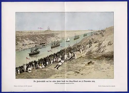 Ägypten Schiffahrt Suez Kanal Eröffnung 1869 Farbdruck um 1900