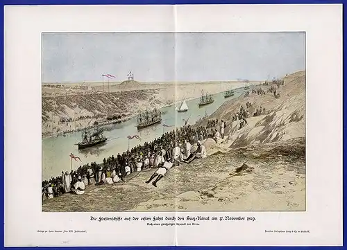 Ägypten Schiffahrt Suez Kanal Eröffnung 1869 Farbdruck um 1900 