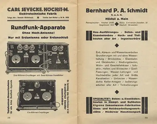 Hessen Frankfurt Höchst Vororte Stadt Geschichte Verkehr Wirtschaft Buch 1927