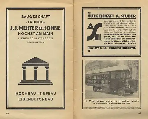 Hessen Frankfurt Höchst Vororte Stadt Geschichte Verkehr Wirtschaft Buch 1927