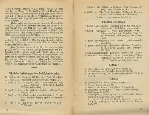 Hessen Frankfurt Höchst Vororte Stadt Geschichte Verkehr Wirtschaft Buch 1927