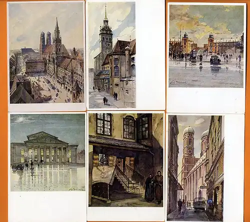 Bayern München Stadt Ansichten 12 Künstler Postkarten Serie 1930