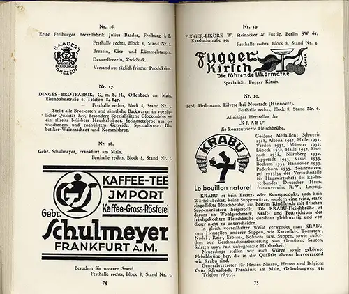 Hessen Frankfurt IKA Kochkunst Ausstellung Messe Programm Katalog 1934