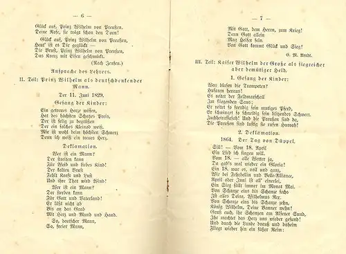 Thüringen Gotha Ichtershausen Kaiser Geburtstag Schulfeier Liederheft 1897