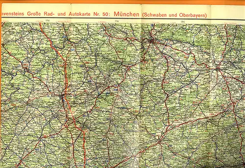 Alte Landkarte Ravenstein Auto Straßen Karte München Alpen Salzburg 1950