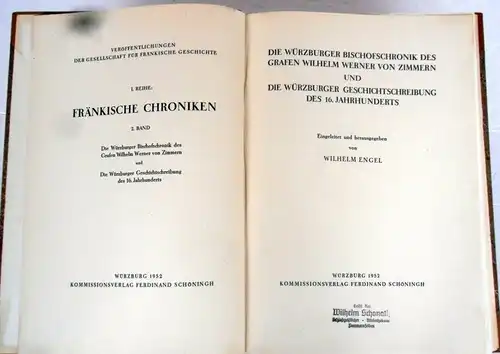Bayern Main Franken Mittelalter Chronik Würzburg Bischöfe Graf von Zimmern 1952