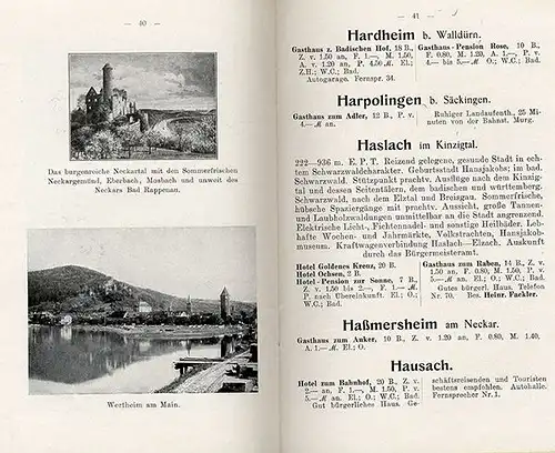 Baden Schwarzwald Neckar Bodensee Hotel Gaststätten Reiseführer 1925