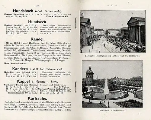 Baden Schwarzwald Neckar Bodensee Hotel Gaststätten Reiseführer 1925