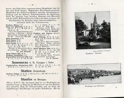 Baden Schwarzwald Neckar Bodensee Hotel Gaststätten Reiseführer 1925