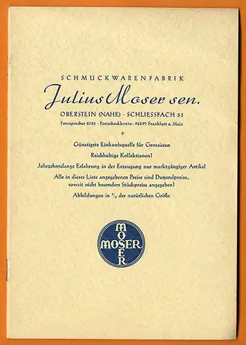 Idar Oberstein Schmuck Waren Fabrik Julius Moser Ringe Broschen Katalog 1938