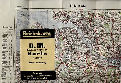Alte Reichskarte für Motorrad Fahrer Hamburg Elbe Cuxhaven Kilometer Tafel 1924
