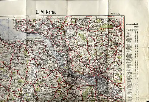 Alte Reichskarte für Motorrad Fahrer Hamburg Elbe Cuxhaven Kilometer Tafel 1924