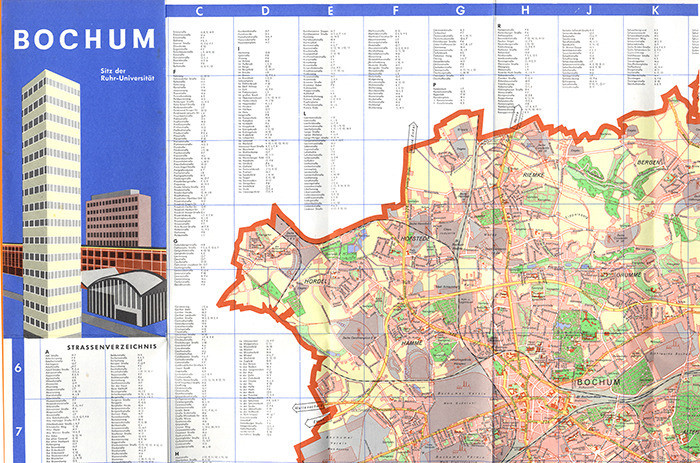 Westfalen Ruhr Bochum Stadtplan Straßenverzeichnis Werbeprospekt