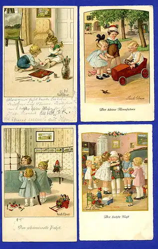 Pauli Ebner Kinder Puppen Spielzeug 12 farbige Künstler Postkarten signiert