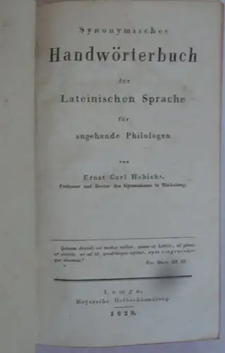 Alte Sprachen Philologie Latein Synonymisches Handwörterbuch Lemgo 1829