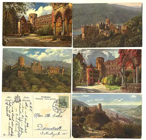 Baden Neckar Heidelberger Schloss 11 Künstler Postkarten Hoffmann 1910