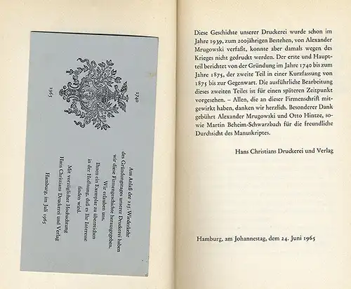 Hamburg 225 Jahre Druckerei Hans Christians Festschrift von 1965