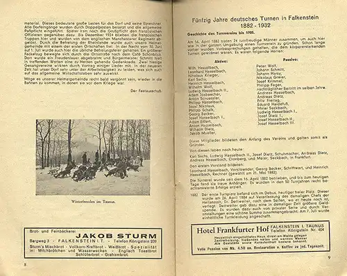 Hessen Taunus Falkenstein 50 Jahre Turnverein Festschrift von 1932