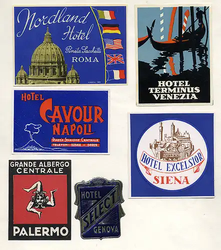 Europa Reise Urlaub Tourismus 50 Hotel Koffer Aukleber Sammlung um 1950
