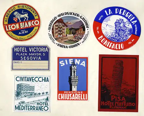 Europa Reise Urlaub Tourismus 50 Hotel Koffer Aukleber Sammlung um 1950