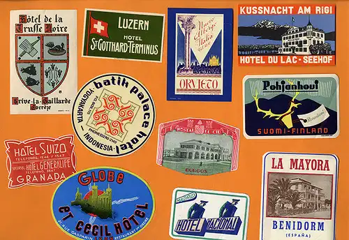 Europa Reise Urlaub Tourismus 50 Hotel Koffer Aukleber Sammlung um 1950