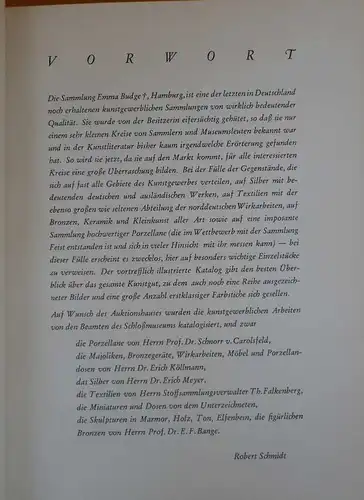 Hamburg Kunst Handwerk Porzellan Bronze Silber Sammlung Emma Budge Katalog 1937