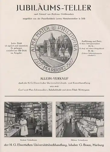 Hessen Marburg Stadt Geschichte 400 Jahre Philipps Universität Festschrift 1927