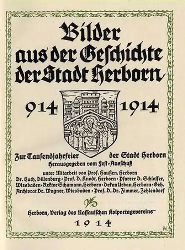 Hessen 1000Jahre Stadt Herborn Chronik Geschichte Jugendstil Buch 1914