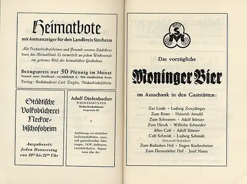 Baden Neckar Neckarbischofsheim Stadt Geschichte Festschrift 1950