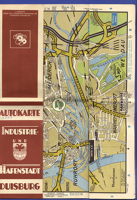 Rhein Westfalen Duisburg Auto Straßenkarte Stadtplan Prospekt 1953 Nr