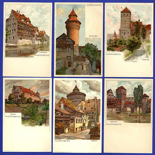 Bayern Nürnberg Jugendstil Stadt Ansichten Mutter 14 Künstler Postkarten Serie