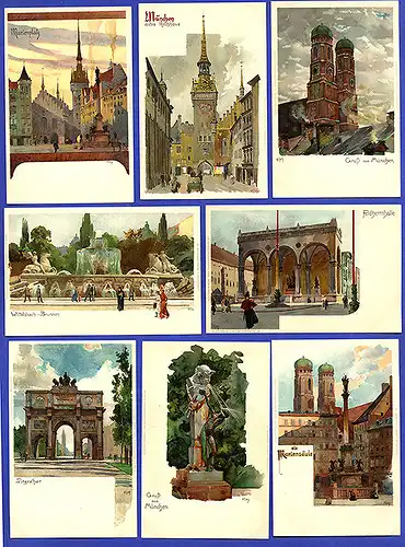 Bayern München Jugendstil Stadt Ansichten 12 Kley Künstler Postkarten Serie