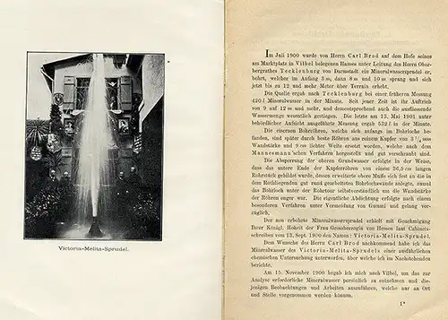 Hessen Wetterau Bad Vilbel Wasser Victoria Melitta Sprudel Analyse 1901
