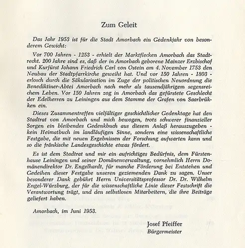 Bayern Odenwald 700Jahre Amorbach Stadt Geschichte Chronik Festschrift 1953