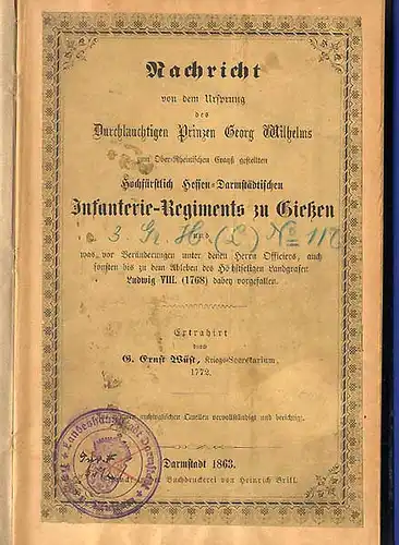 Hessen Großherzogtum Hessen Darmstadt Infanterie Regiment zu Gießen Buch 1863