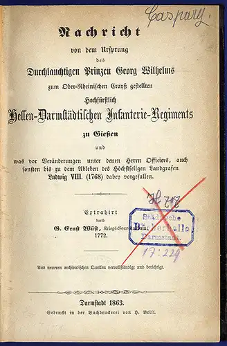 Hessen Großherzogtum Hessen Darmstadt Infanterie Regiment zu Gießen Buch 1863